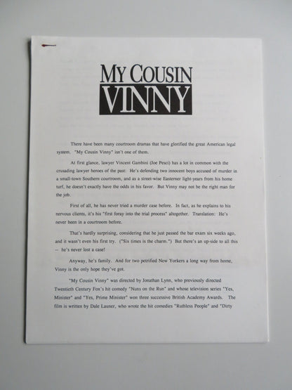 MY COUSIN VINNY PRESS KIT 1992 JOE PESCI MARISA TOMEI RALPH MACCHIO Movie posters