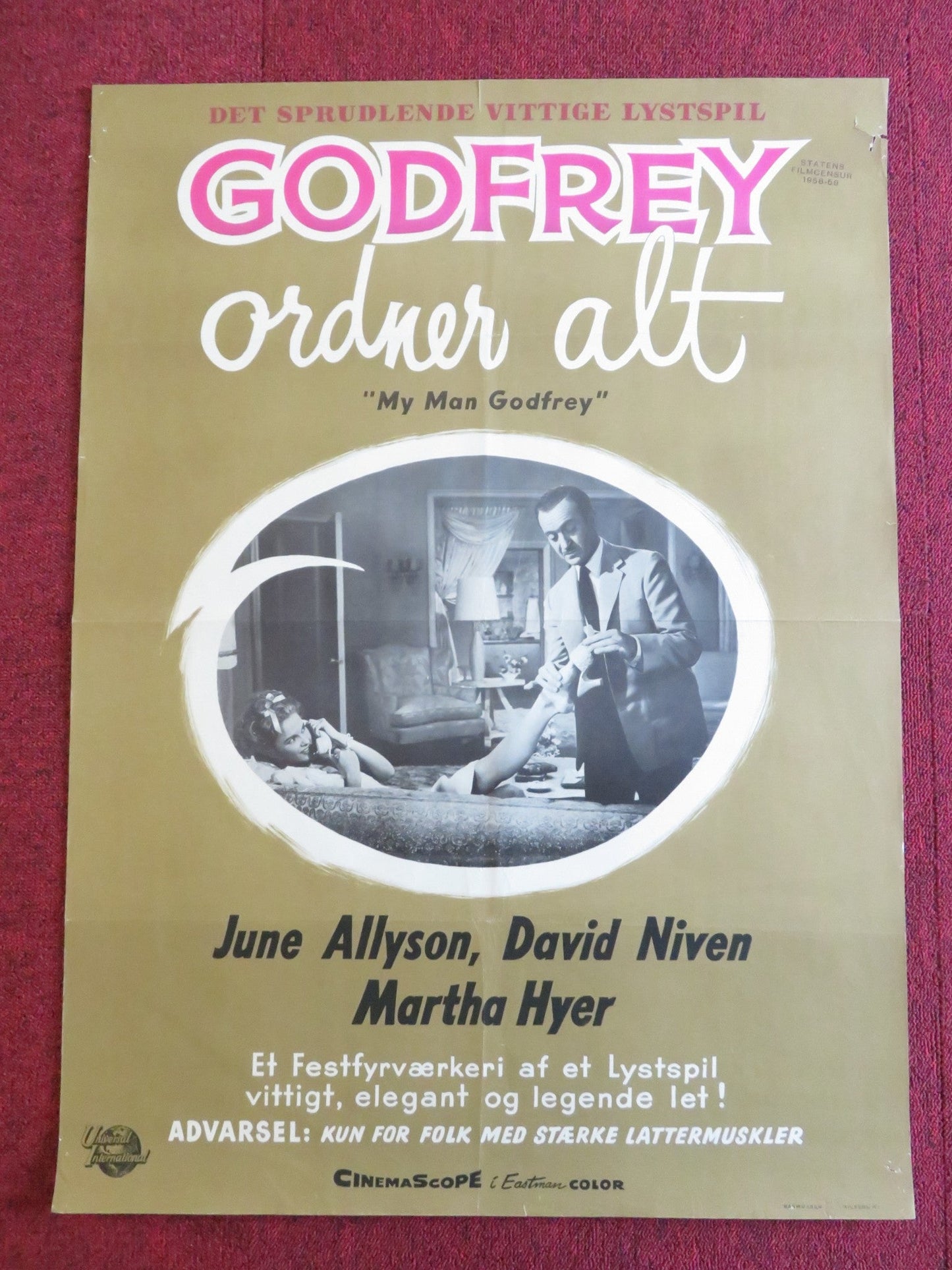 MY MAN GODFREY DANISH POSTER ROLLED DAVID NIVEN JUNE ALLYSON 1958 Rendezvous Cinema Movie posters