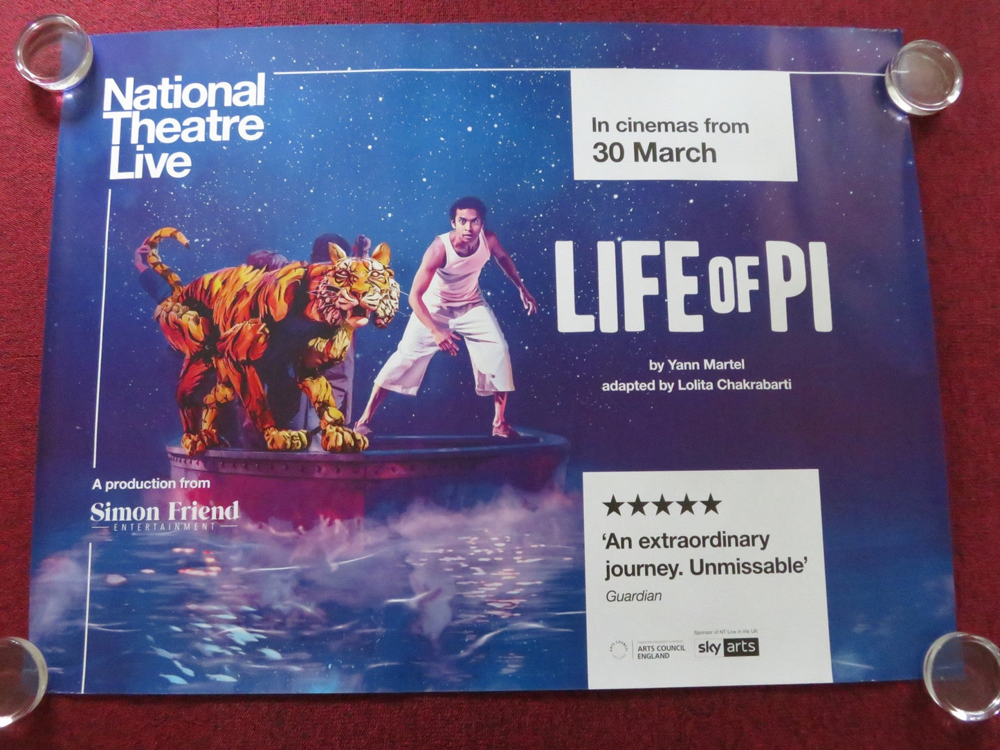 NATIONAL THEATRE LIVE: LIFE OF PI UK QUAD ROLLED POSTER HIRAN ABEYSEKERA 2023 Rendezvous Cinema Movie posters