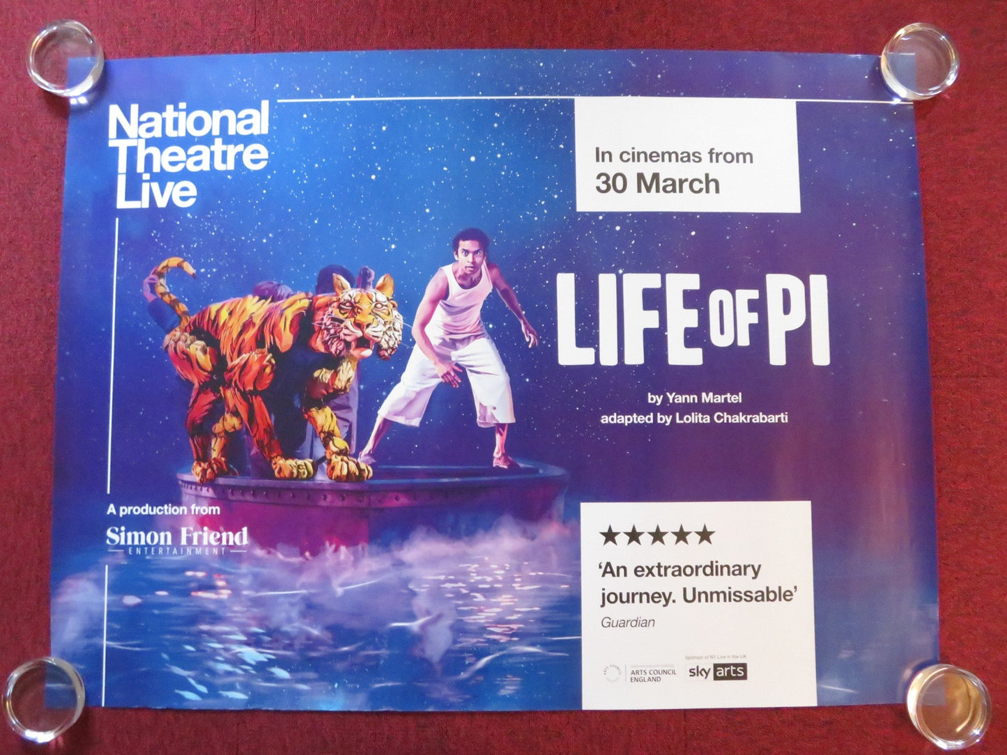 NATIONAL THEATRE LIVE: LIFE OF PI UK QUAD ROLLED POSTER HIRAN ABEYSEKERA 2023 Rendezvous Cinema Movie posters