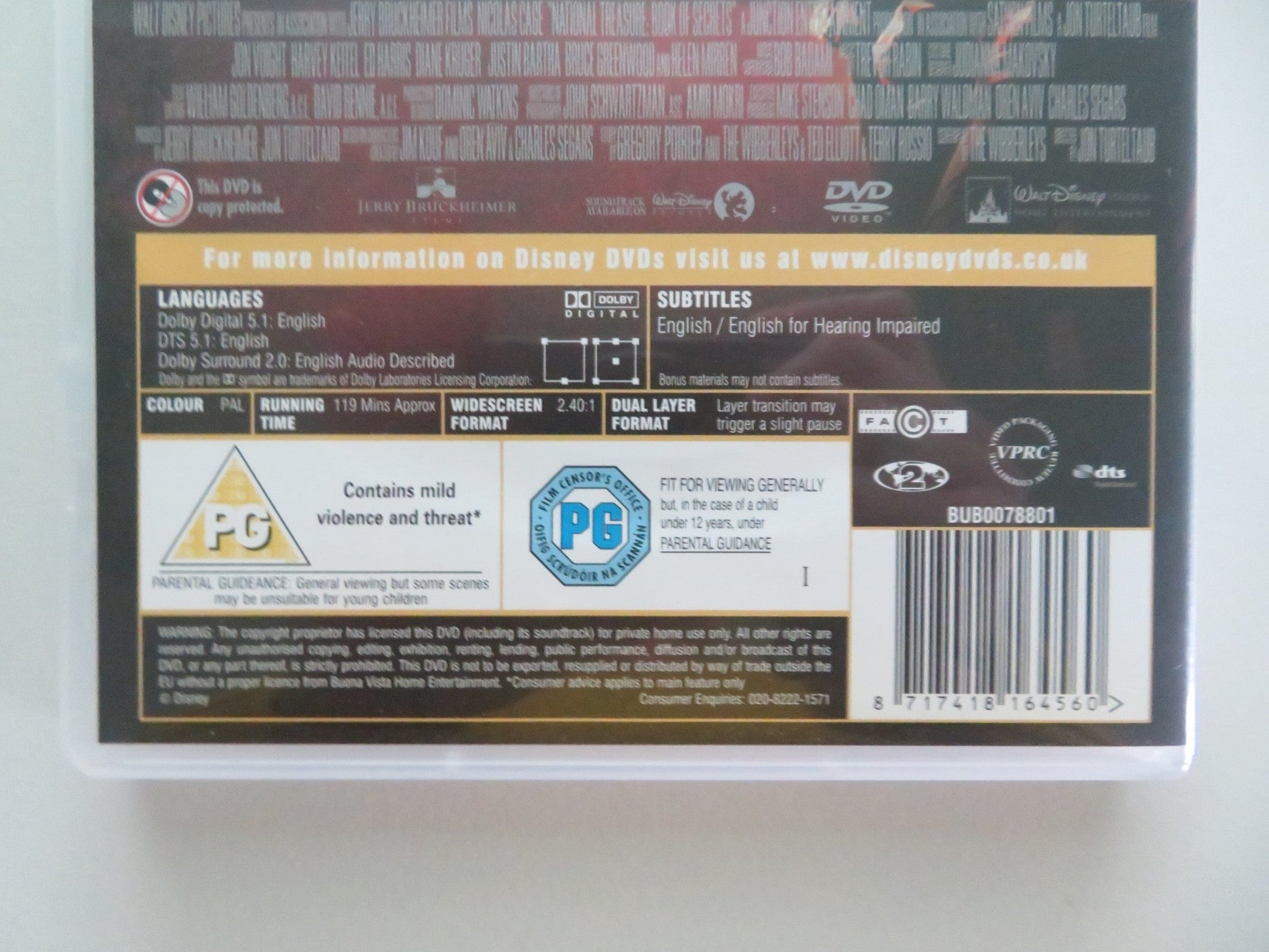 NATIONAL TREASURE: BOOK OF SECRETS (DVD) DISNEY NICOLAS CAGE 2007 REGION 2 Movie posters