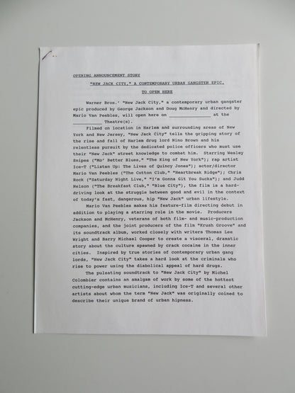 NEW JACK CITY PRESS KIT 1991 WESLEY SNIPES ICE - T CHRIS ROCK Movie posters