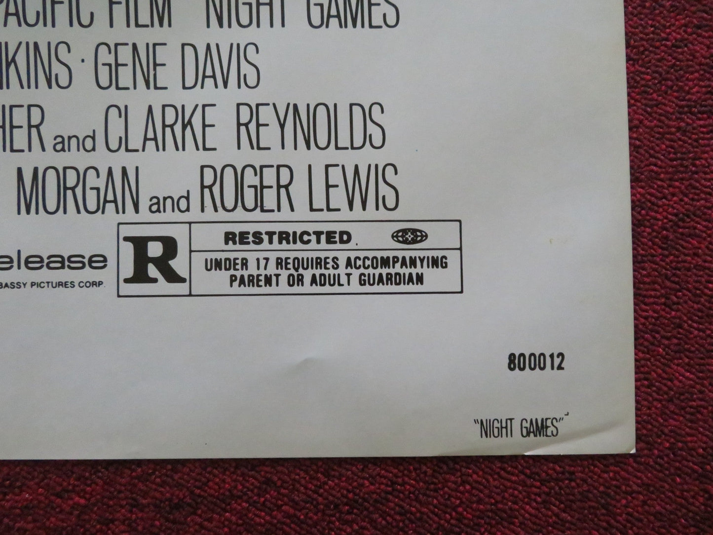 NIGHT GAMES FOLDED US ONE SHEET POSTER CINDY PICKETT BARRY PRIMUS 1980 Movie posters