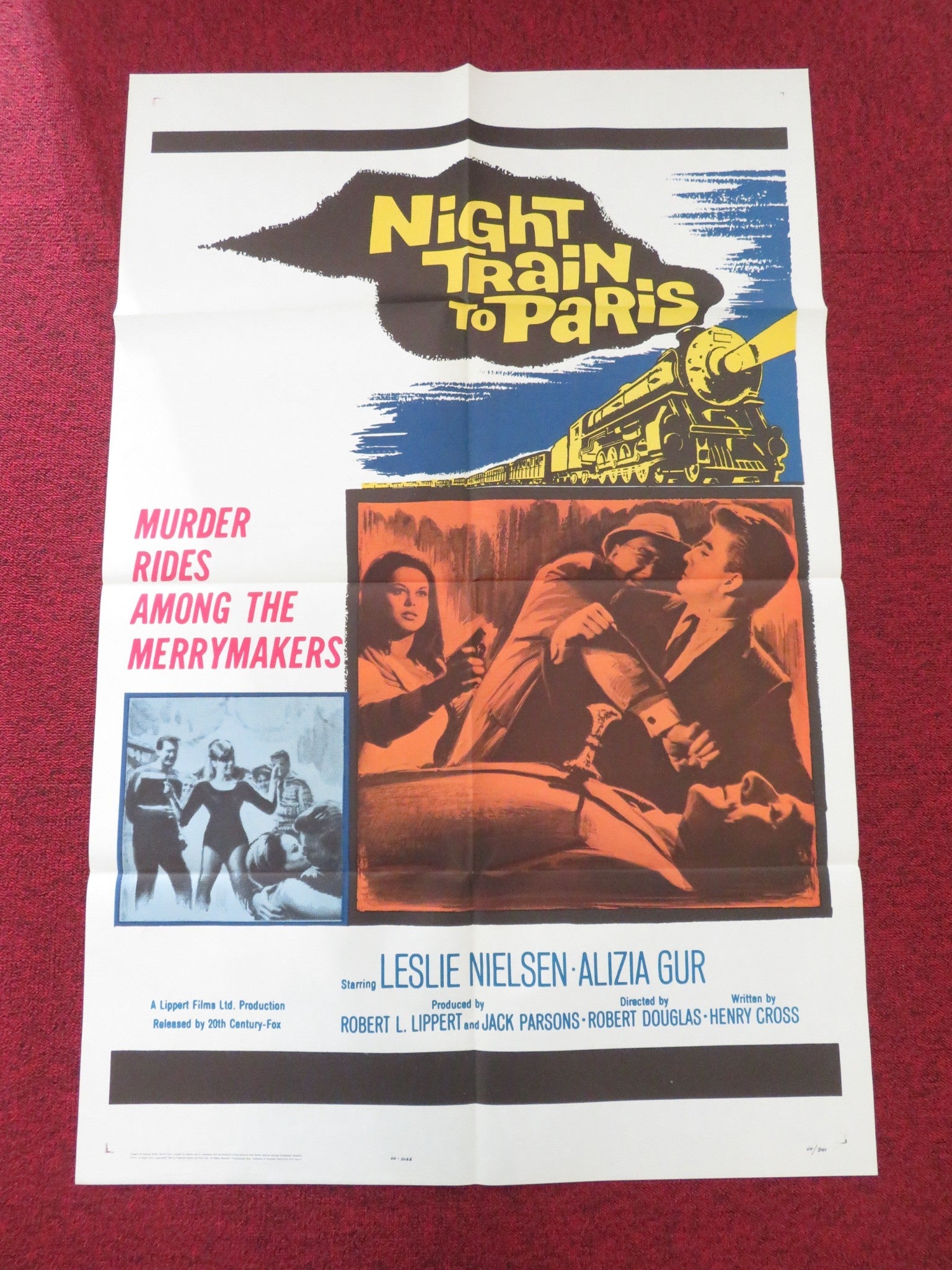 NIGHT TRAIN TO PARIS FOLDED US ONE SHEET POSTER LESLIE NIELSEN ALIZIA GUR 1964 Movie posters
