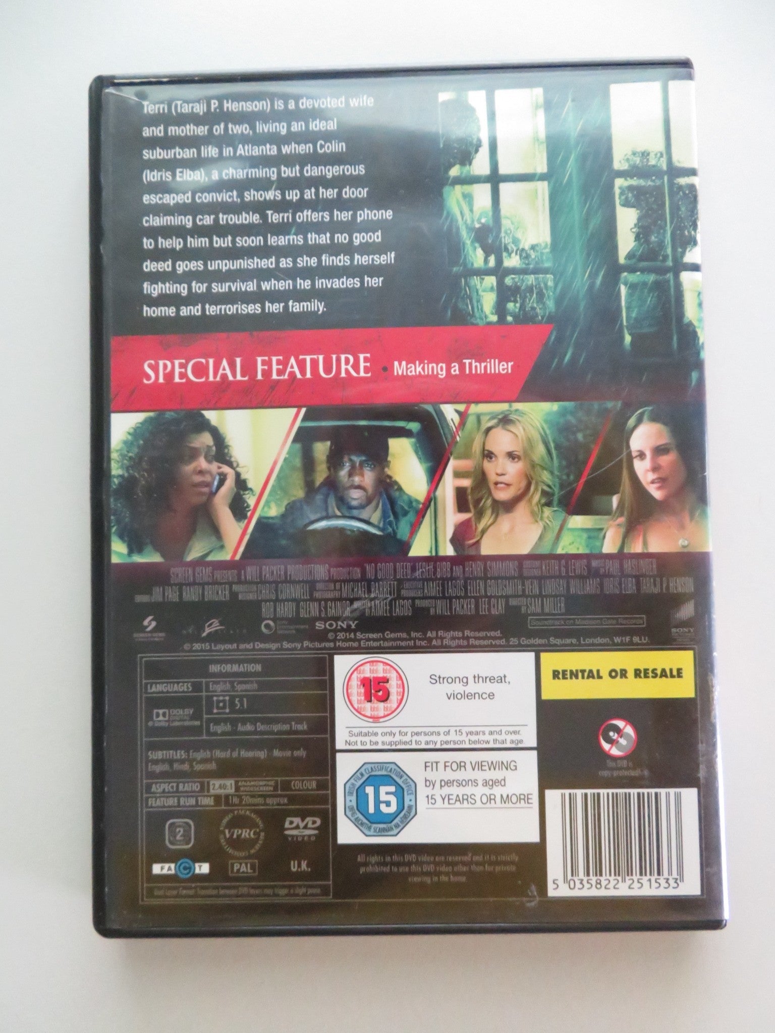 NO GOOD DEED (DVD) IDRIS ELBA TARAJI P. HENSON 2014 REGION 2 Movie posters