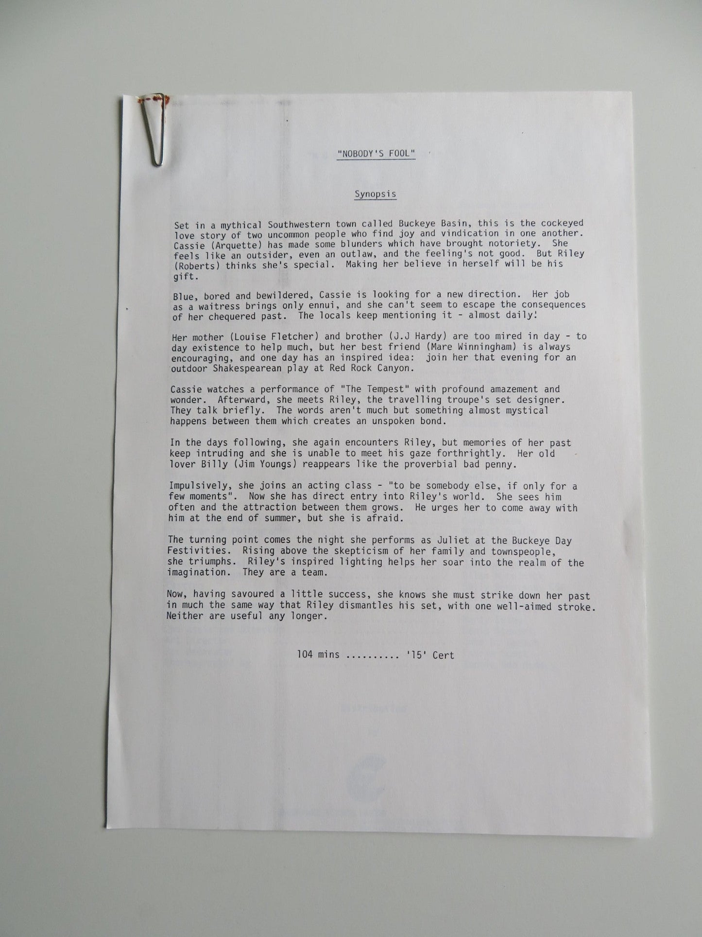 NOBODY'S FOOL PRESS KIT 1986 ERIC ROBERTS ROSANNA ARQUETTE Movie posters