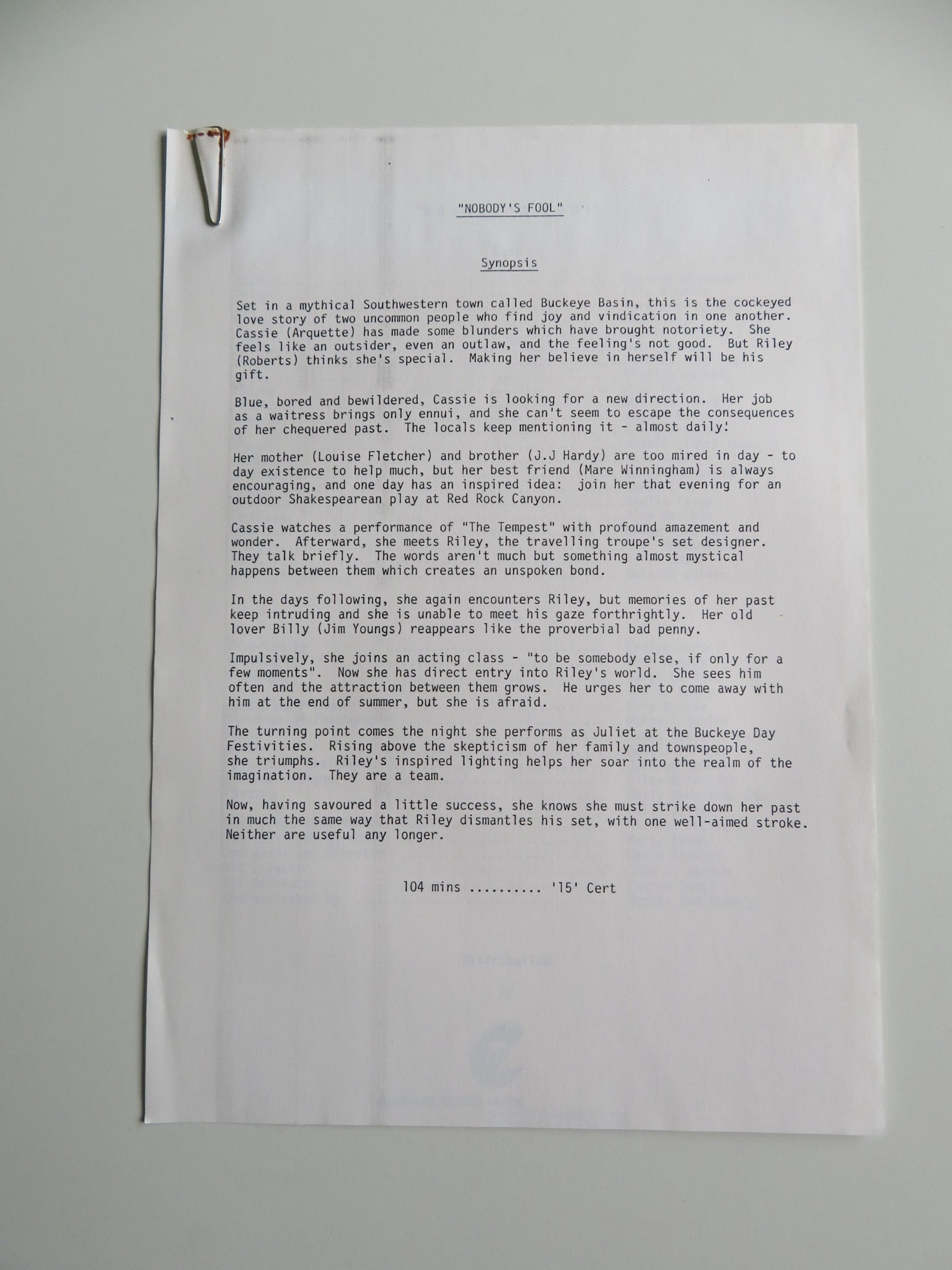 NOBODY'S FOOL PRESS KIT 1986 ERIC ROBERTS ROSANNA ARQUETTE Movie posters