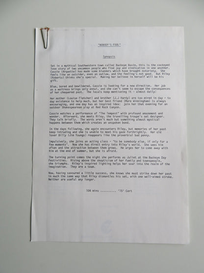 NOBODY'S FOOL PRESS KIT 1986 ERIC ROBERTS ROSANNA ARQUETTE Movie posters