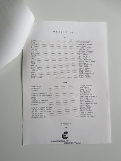 NOBODY'S FOOL PRESS KIT 1986 ERIC ROBERTS ROSANNA ARQUETTE Movie posters