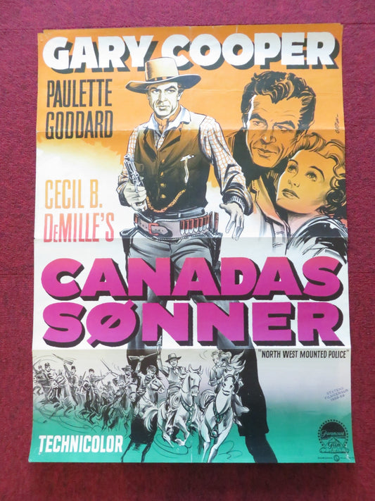 NORTH WEST MOUNTED POLICE DANISH POSTER ROLLED GARY COOPER P. GODDARD R1958 Rendezvous Cinema Movie posters