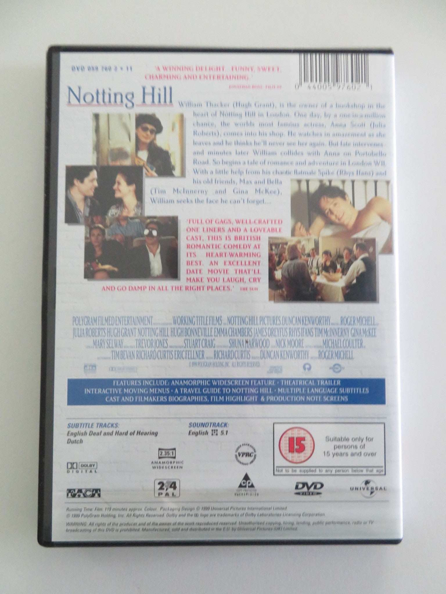Notting Hill (DVD) Julia Roberts Hugh Grant 1999 Region 2, 4 Movie posters