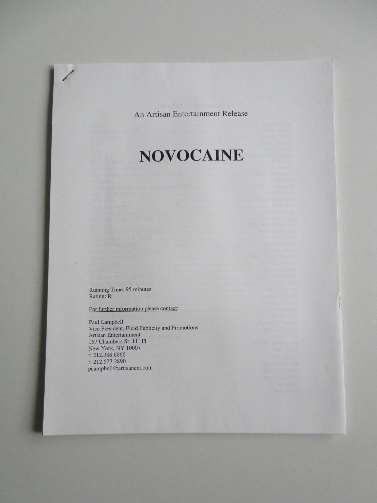 NOVOCAINE PRESS KIT 2001 STEVE MARTIN LAURA DERN Movie posters