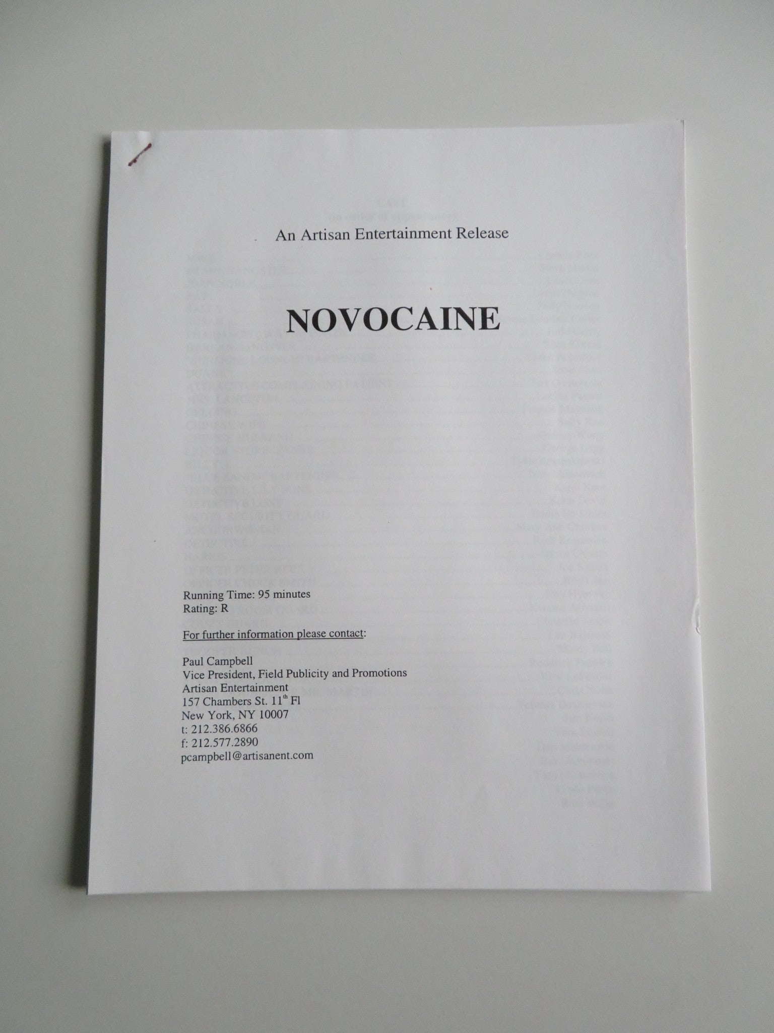 NOVOCAINE PRESS KIT 2001 STEVE MARTIN LAURA DERN Movie posters
