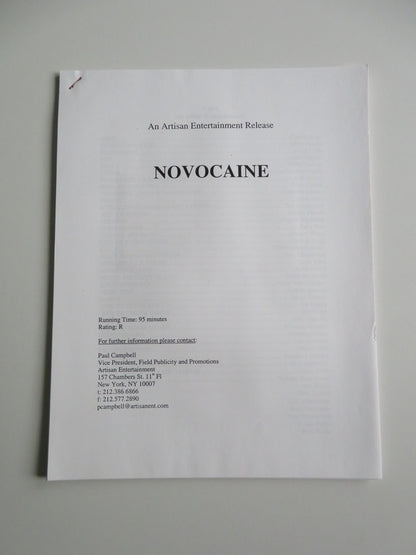 NOVOCAINE PRESS KIT 2001 STEVE MARTIN LAURA DERN Movie posters