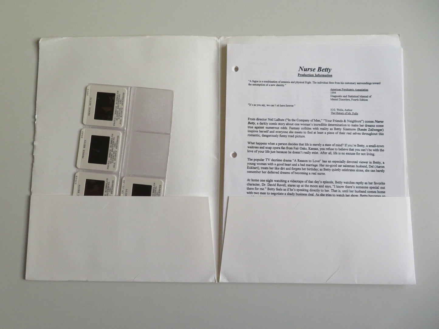 NURSE BETTY PRESS KIT 2000 RENEE ZELLWEGER MORGAN FREEMAN Movie posters