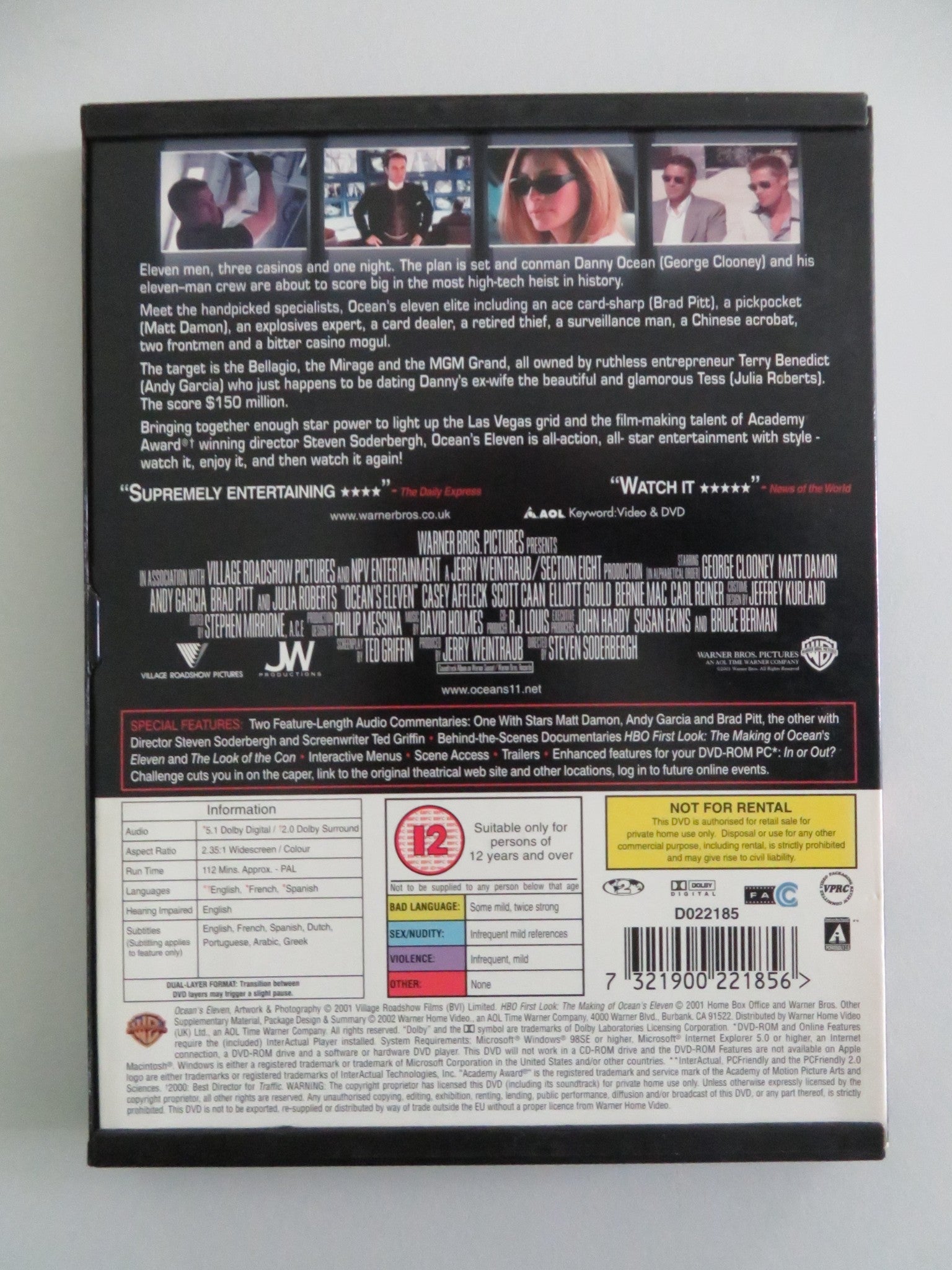 Ocean's Eleven - B (DVD) George Clooney Brad Pitt Matt Damon 2001 Region 2 Movie posters