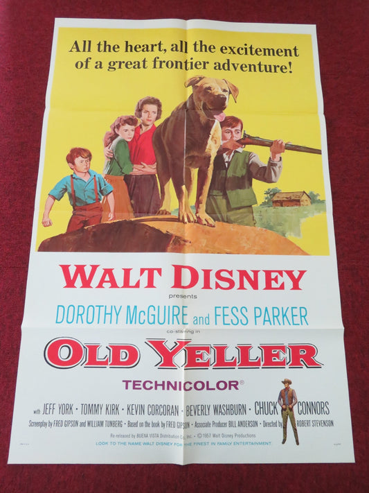 OLD YELLER FOLDED US ONE SHEET POSTER DISNEY DOROTHY MCGUIRE FESS PARKER 1965 Movie posters