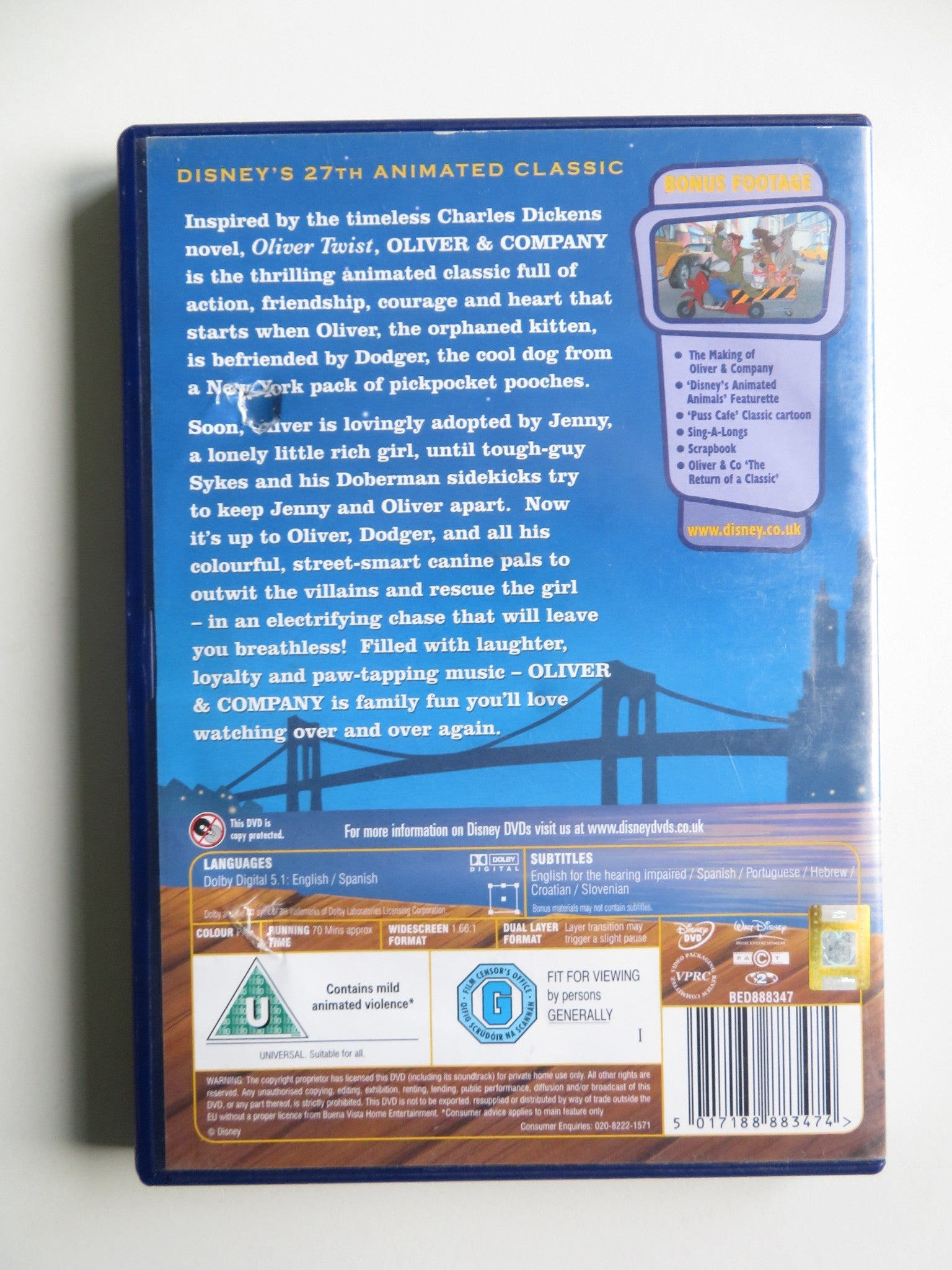 OLIVER & COMPANY (DVD) DISNEY JOEY LAWRENCE BILLY JOEL 1998 REGION 2 - Rendezvous Cinema