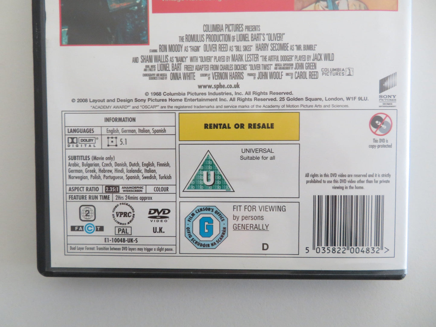 OLIVER! (DVD) RON MOODY OLIVER REED 1968 REGION 2 - Rendezvous Cinema