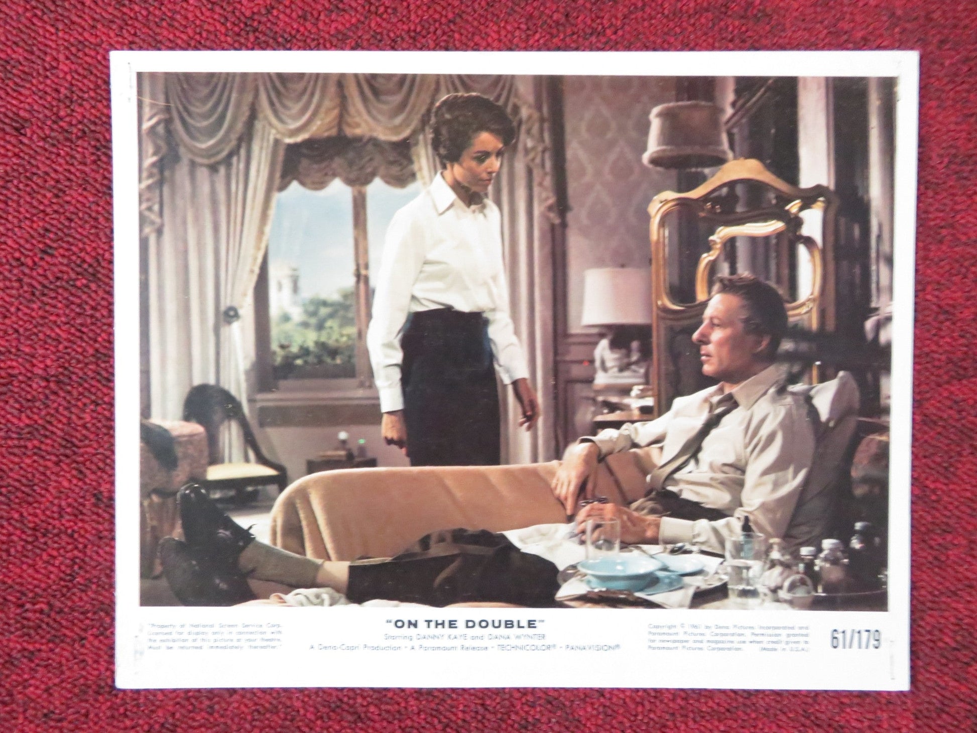ON THE DOUBLE - C LOBBY CARD DANNY KAYE DANA WYNTER 1961 Rendezvous Cinema Movie posters