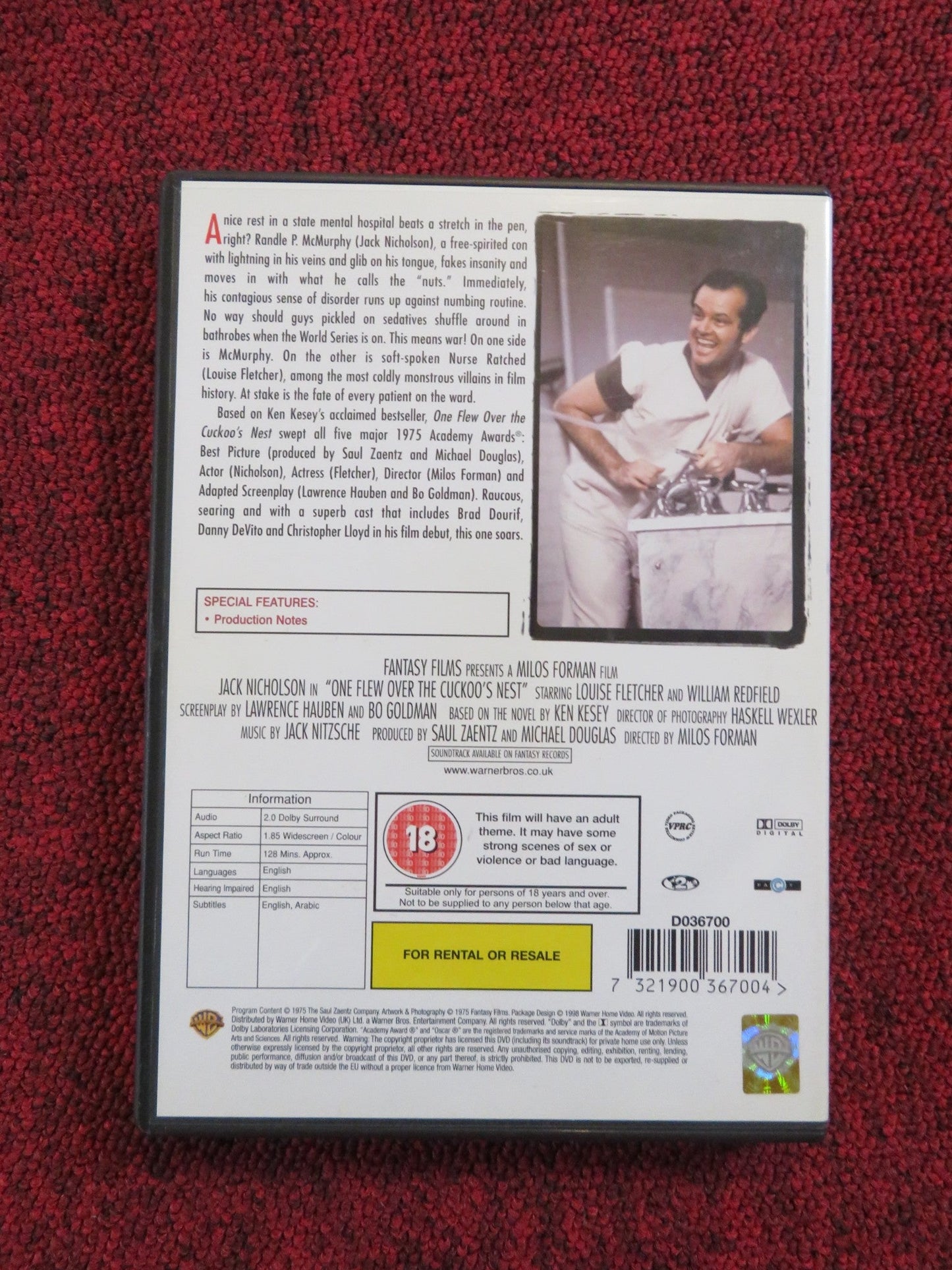ONE FLEW OVER THE CUCKOO'S NEST (DVD) JACK NICHOLSON LOUISE FLETCH 1975 REGION 2 Rendezvous Cinema Movie posters