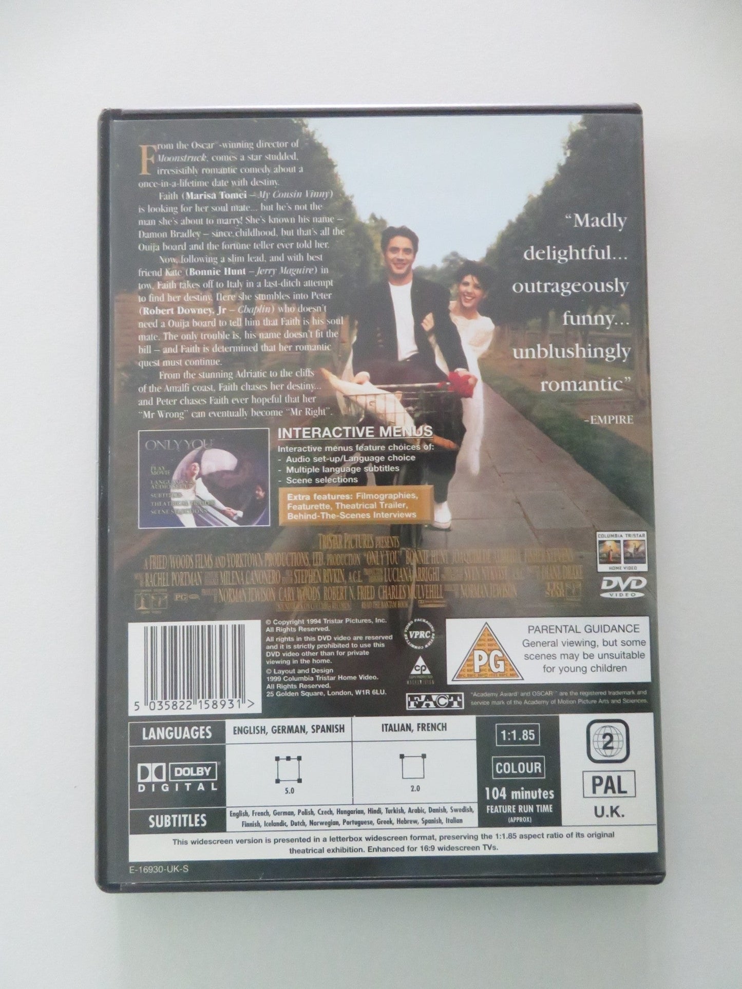 Only You (DVD) Marisa Tomei Robert Downey Jr. 1994 Region 2 Movie posters