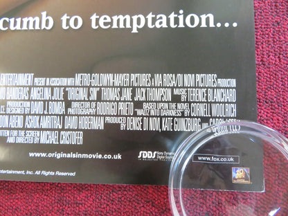 ORIGINAL SIN POSTER ROLLED ANGELINA JOLIE ANTONIO BANDERAS 2001 Rendezvous Cinema Movie posters