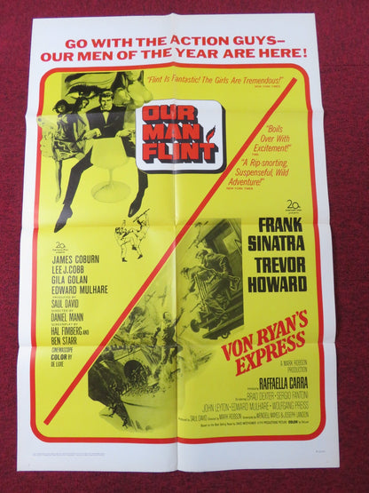 OUR MAN FLINT / VON RYAN'S EXPRESS COMBO FOLDED US ONE SHEET POSTER COBURN 1966 Rendezvous Cinema Movie posters