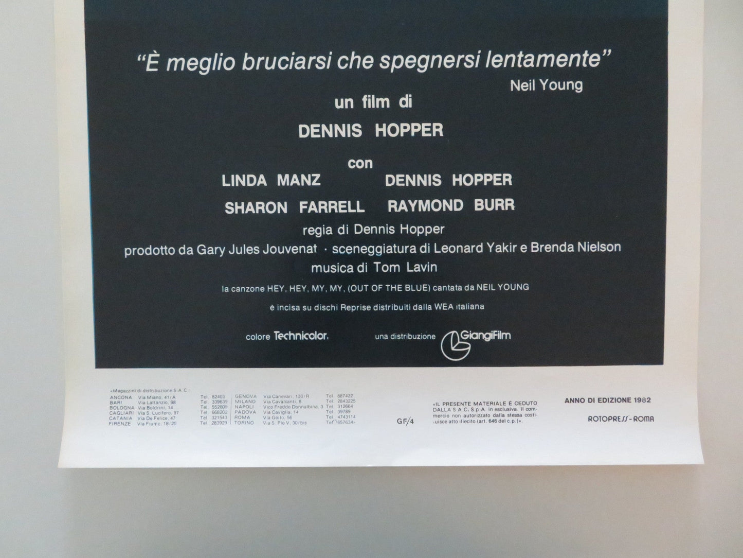 OUT OF THE BLUE ITALIAN LOCANDINA POSTER DENNIS HOPPER LINDA MANZ 1982 Movie posters