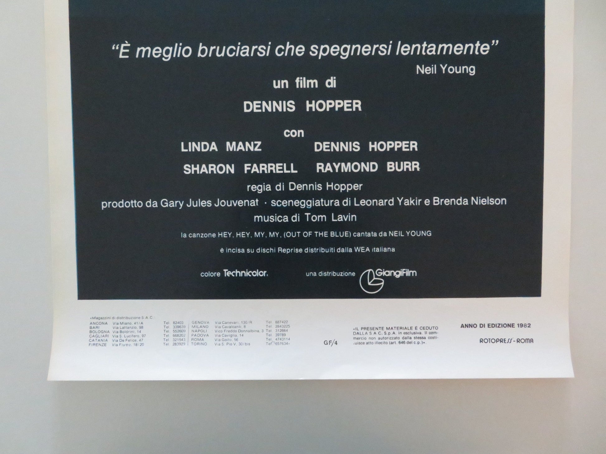 OUT OF THE BLUE ITALIAN LOCANDINA POSTER DENNIS HOPPER LINDA MANZ 1982 Movie posters