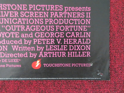 Outrageous Fortune UK Quad Poster Folded Shelley Long Bette Midler 1987 Movie posters