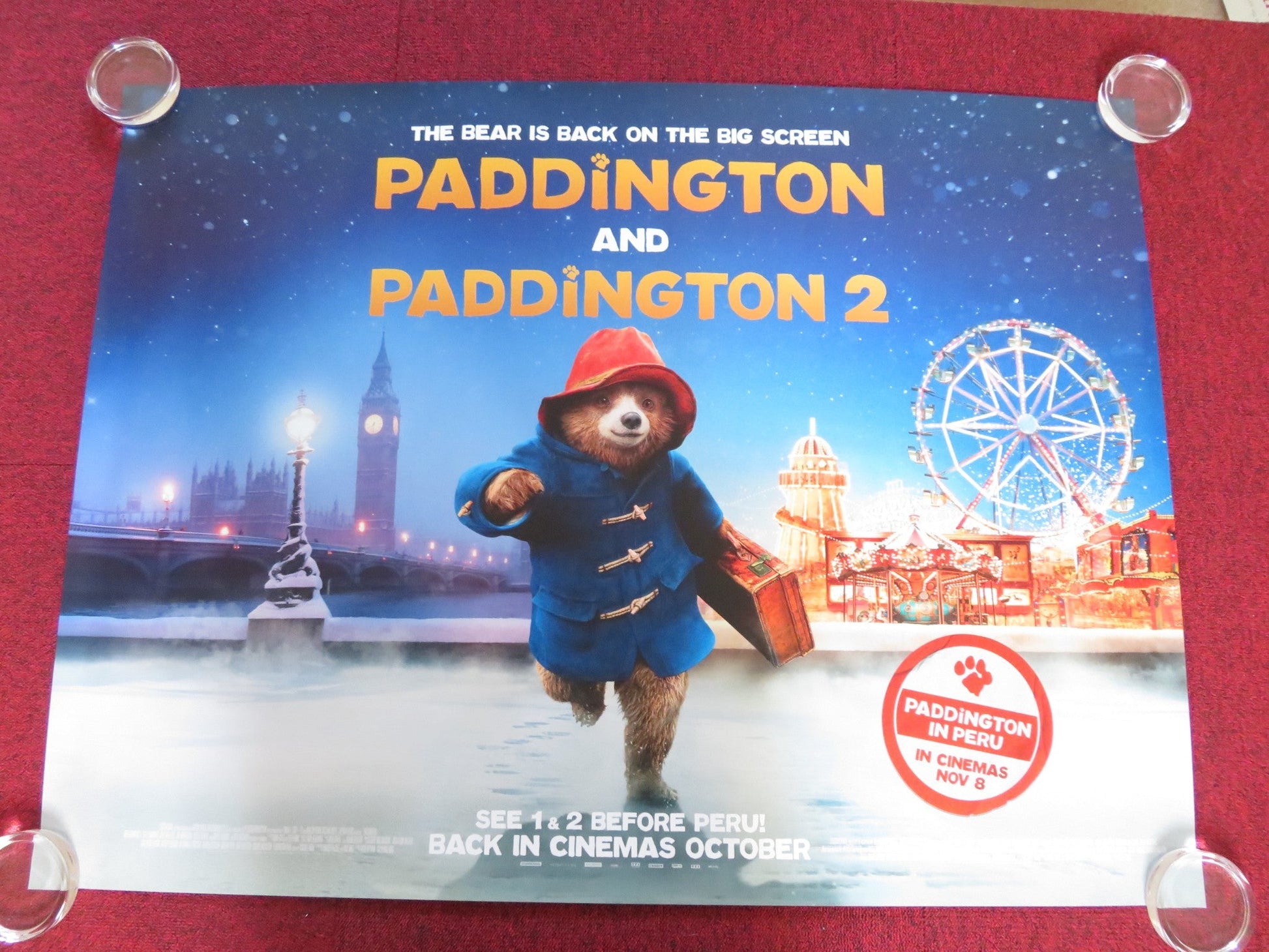 PADDINGTON & PADDINGTON 2 UK QUAD ROLLED POSTER HUGH BONNEVILLE BEN WHISHAW 2024 Rendezvous Cinema Movie posters