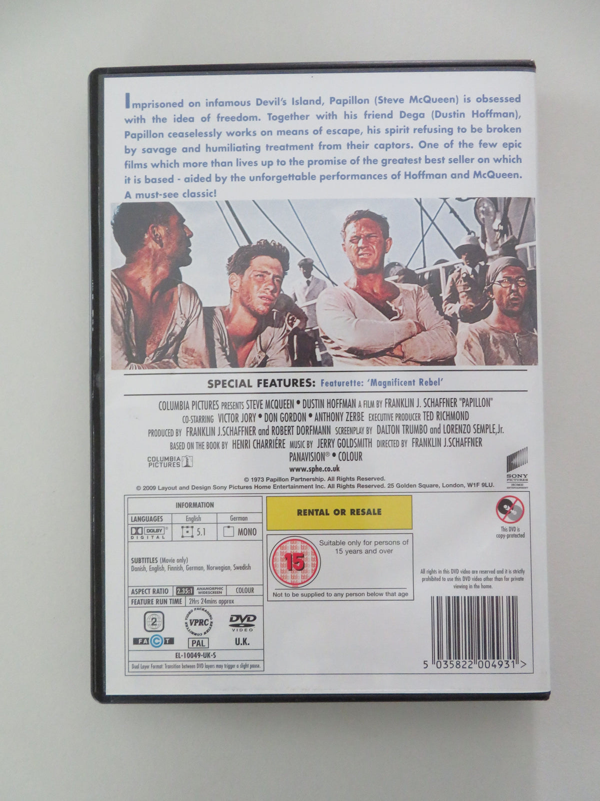 Papillon - B (DVD) Steve McQueen Dustin Hoffman 1973 Region 2 Movie posters