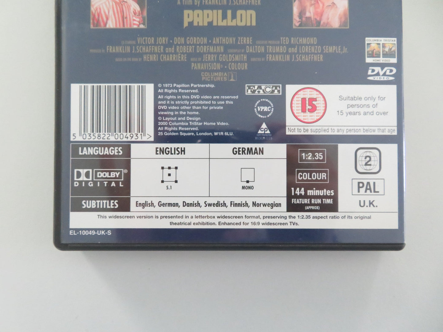 PAPILLON (DVD) STEVE MCQUEEN DUSTIN HOFFMAN 1973 REGION 2 Movie posters