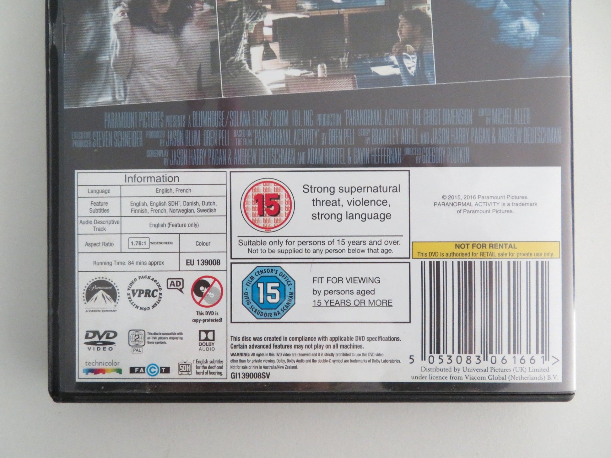 Paranormal Activity The Ghost Dimension (DVD) Chris J. Murray 2015 Region 2 Movie posters