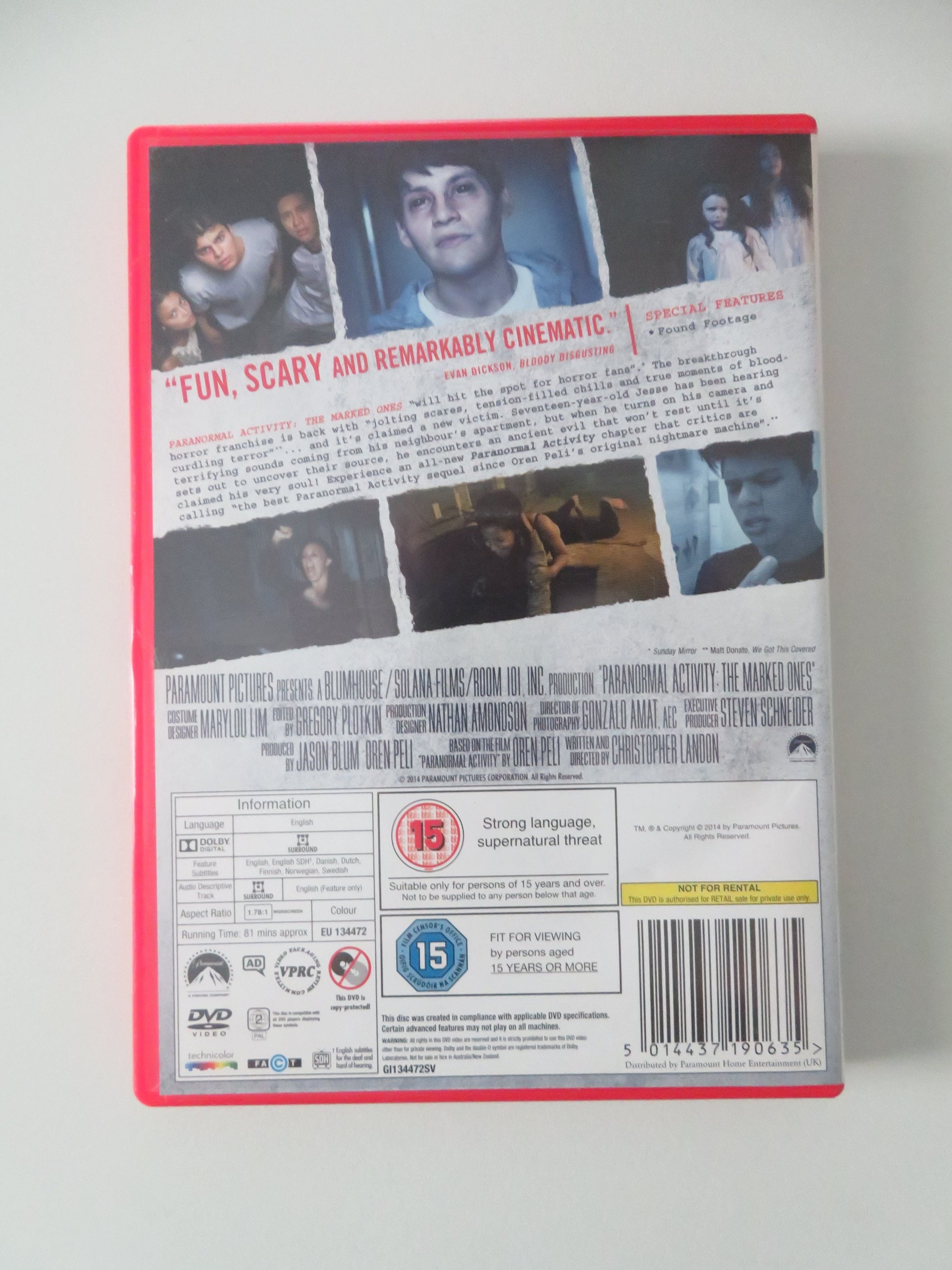 Paranormal Activity: The Marked Ones (DVD) Andrew Jacobs J. Diaz 2014 Region 2 Movie posters