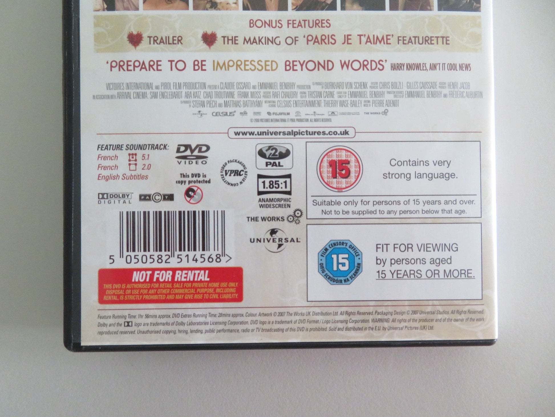 PARIS, JE T'AIME (DVD) JULIETTE BINOCHE STEVE BUSCEMI 2006 REGION 2 Movie posters
