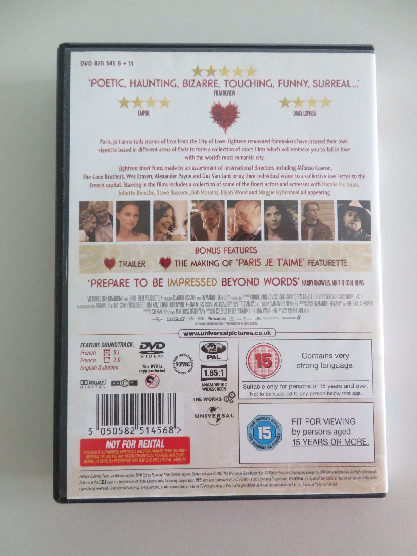 PARIS, JE T'AIME (DVD) JULIETTE BINOCHE STEVE BUSCEMI 2006 REGION 2 Movie posters