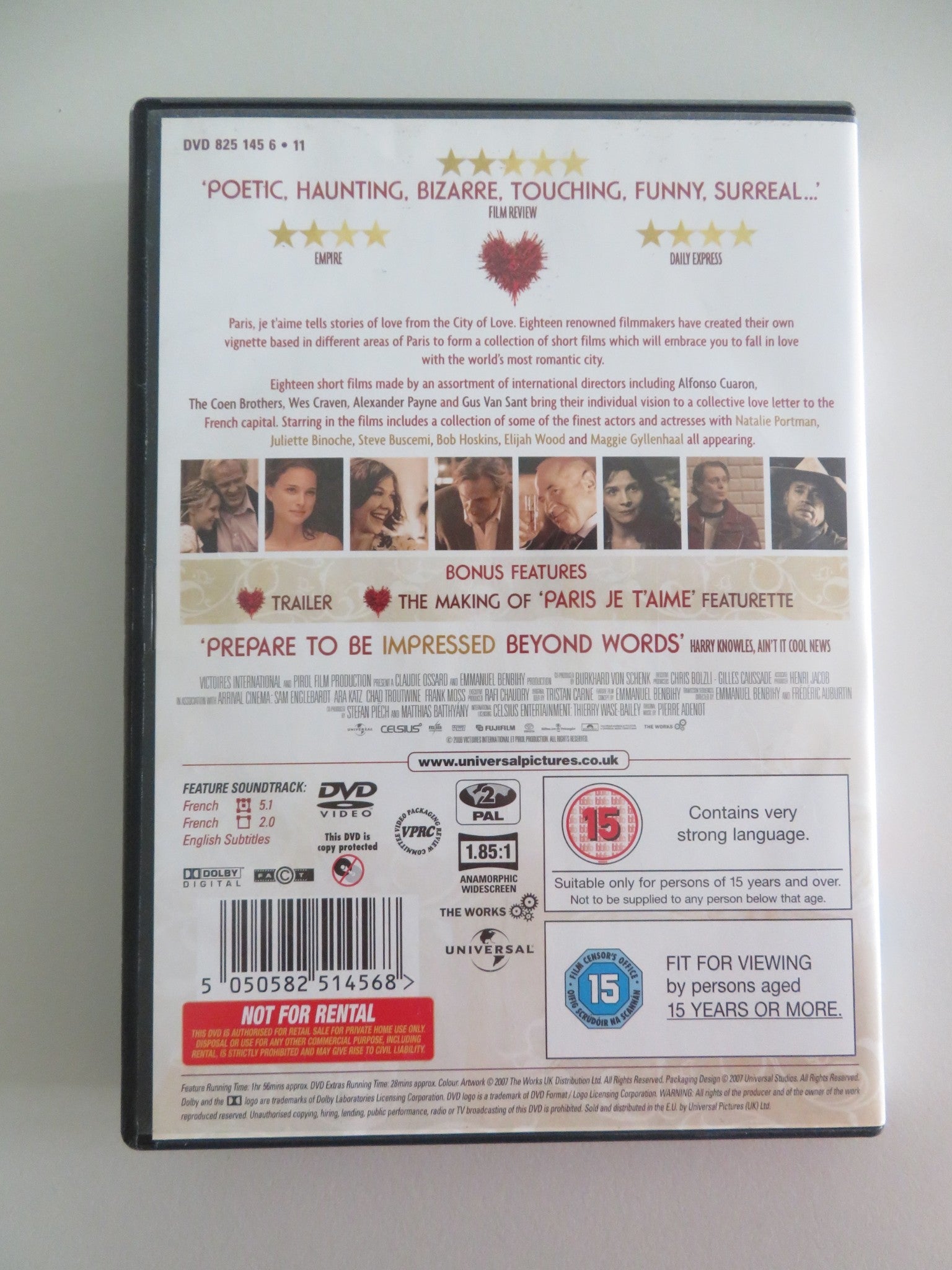 PARIS, JE T'AIME (DVD) JULIETTE BINOCHE STEVE BUSCEMI 2006 REGION 2 Movie posters