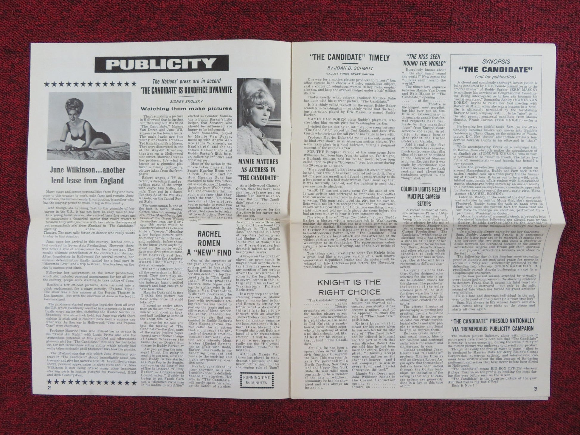 PARTY GIRLS FOR THE CANDIDATE UNCUT PRESS BOOK FOLDED MAMIE VAN DOREN 1964 Rendezvous Cinema Movie posters