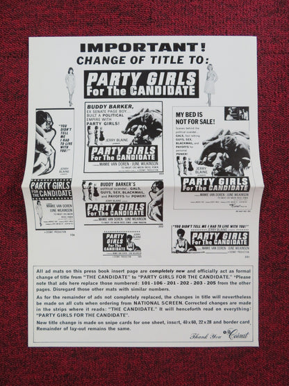 PARTY GIRLS FOR THE CANDIDATE UNCUT PRESS BOOK FOLDED MAMIE VAN DOREN 1964 Rendezvous Cinema Movie posters