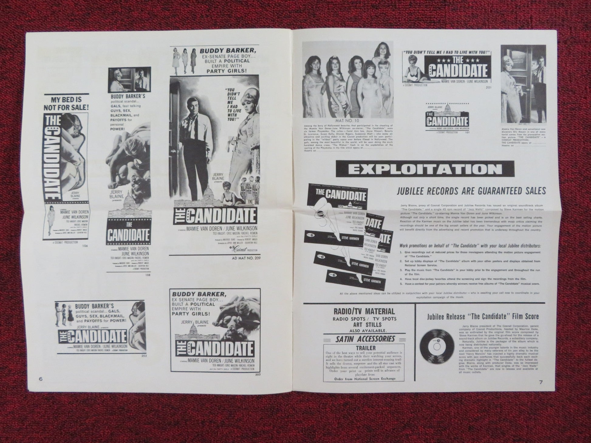 PARTY GIRLS FOR THE CANDIDATE UNCUT PRESS BOOK FOLDED MAMIE VAN DOREN 1964 Rendezvous Cinema Movie posters