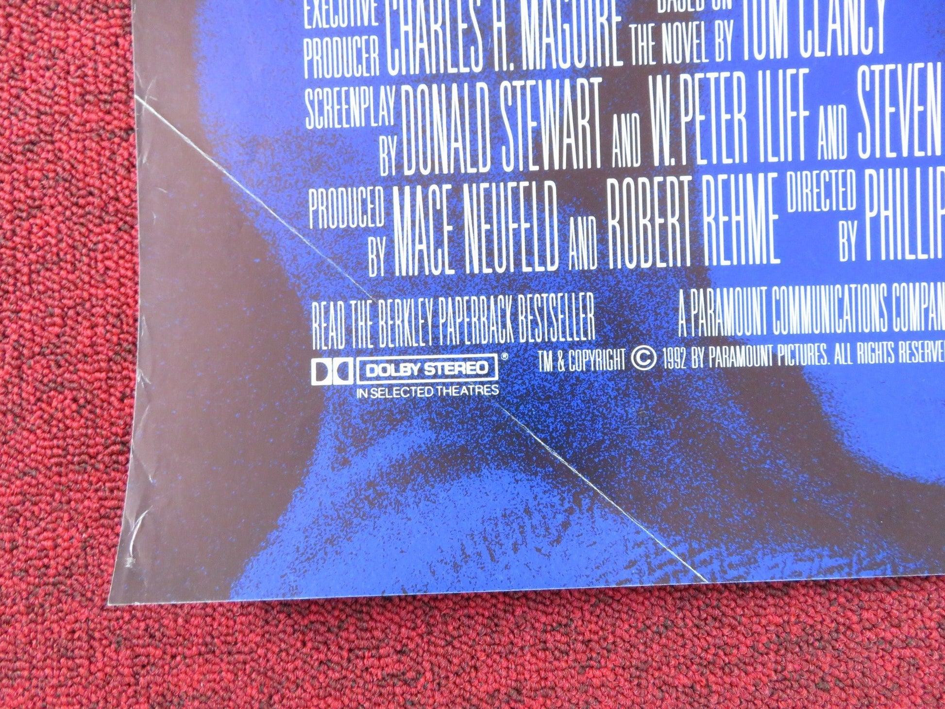 PATRIOT GAMES FOLDED US ONE SHEET POSTER HARRISON FORD SEAN BEAN 1992 Rendezvous Cinema Movie posters