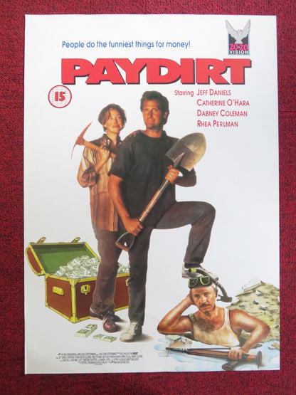 PAYDIRT VHS VIDEO POSTER JEFF DANIELS CATHERINE O'HARA 1992 Rendezvous Cinema Movie posters