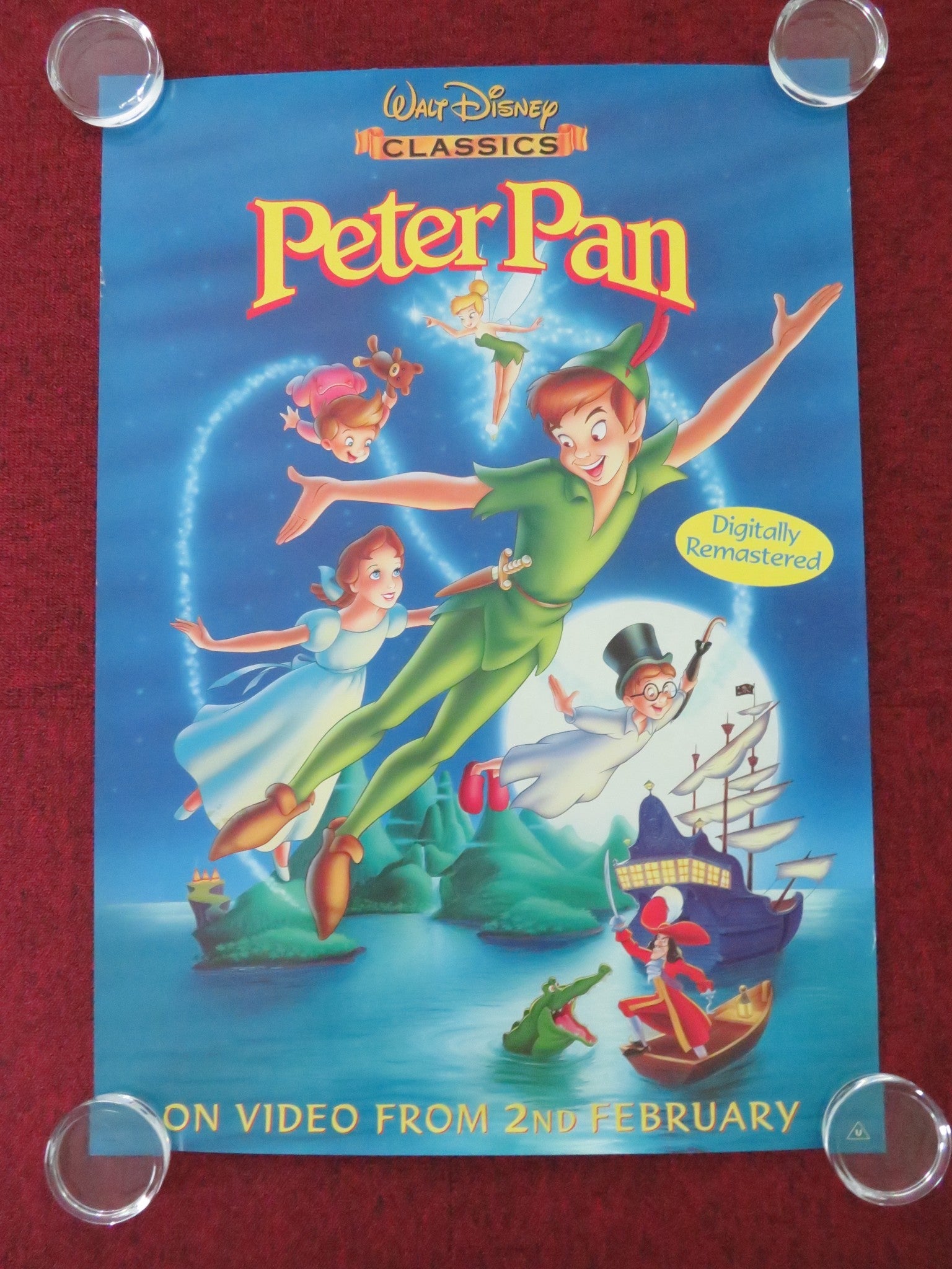 PETER PAN VHS VIDEO POSTER ROLLED DISNEY BOBBY DRISCOLL KATHRYN BEAUMONT 1993 Movie posters