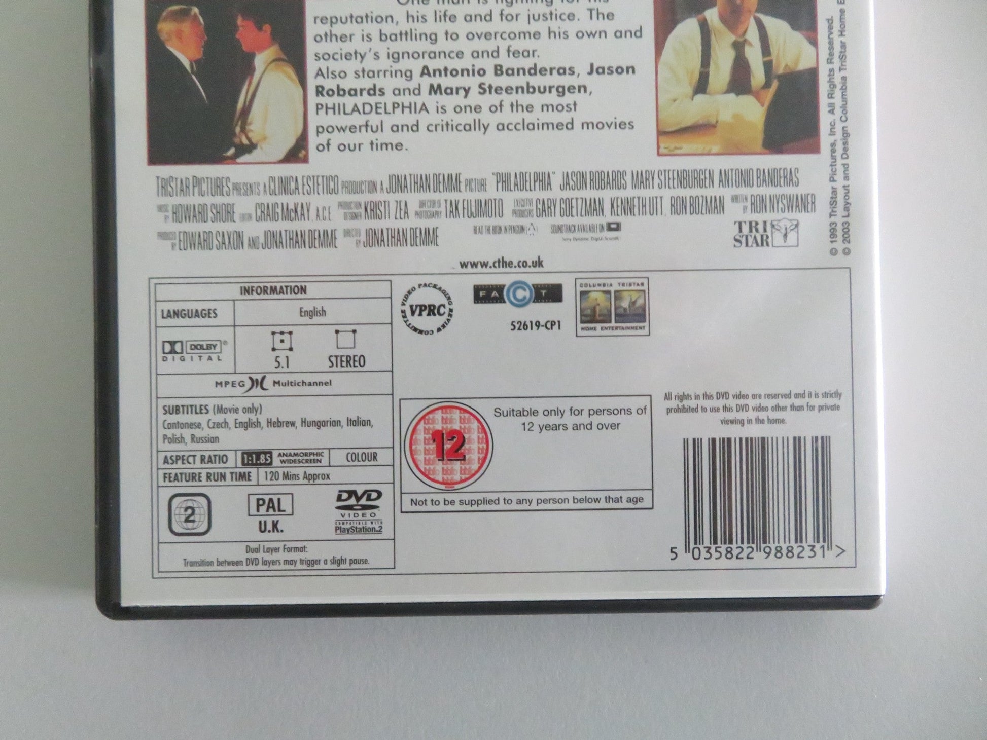 PHILADELPHIA (DVD) TOM HANKS DENZEL WASHINGTON 1993 REGION 2 Movie posters