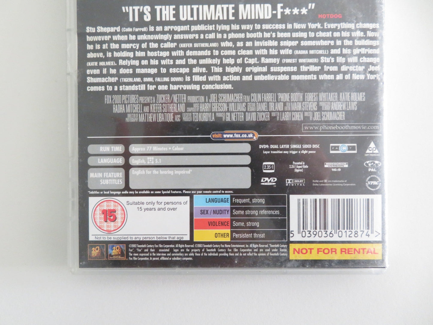 PHONE BOOTH (DVD) COLIN FARRELL FOREST WHITAKER 2002 REGION 2 Movie posters