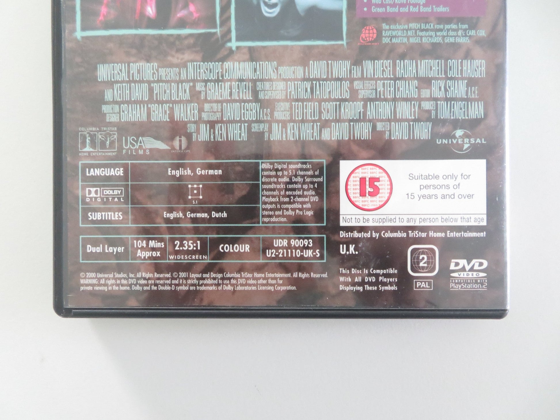 PITCH BLACK (DVD) VIN DIESEL RADHA MITCHELL 2000 REGION 2 Movie posters