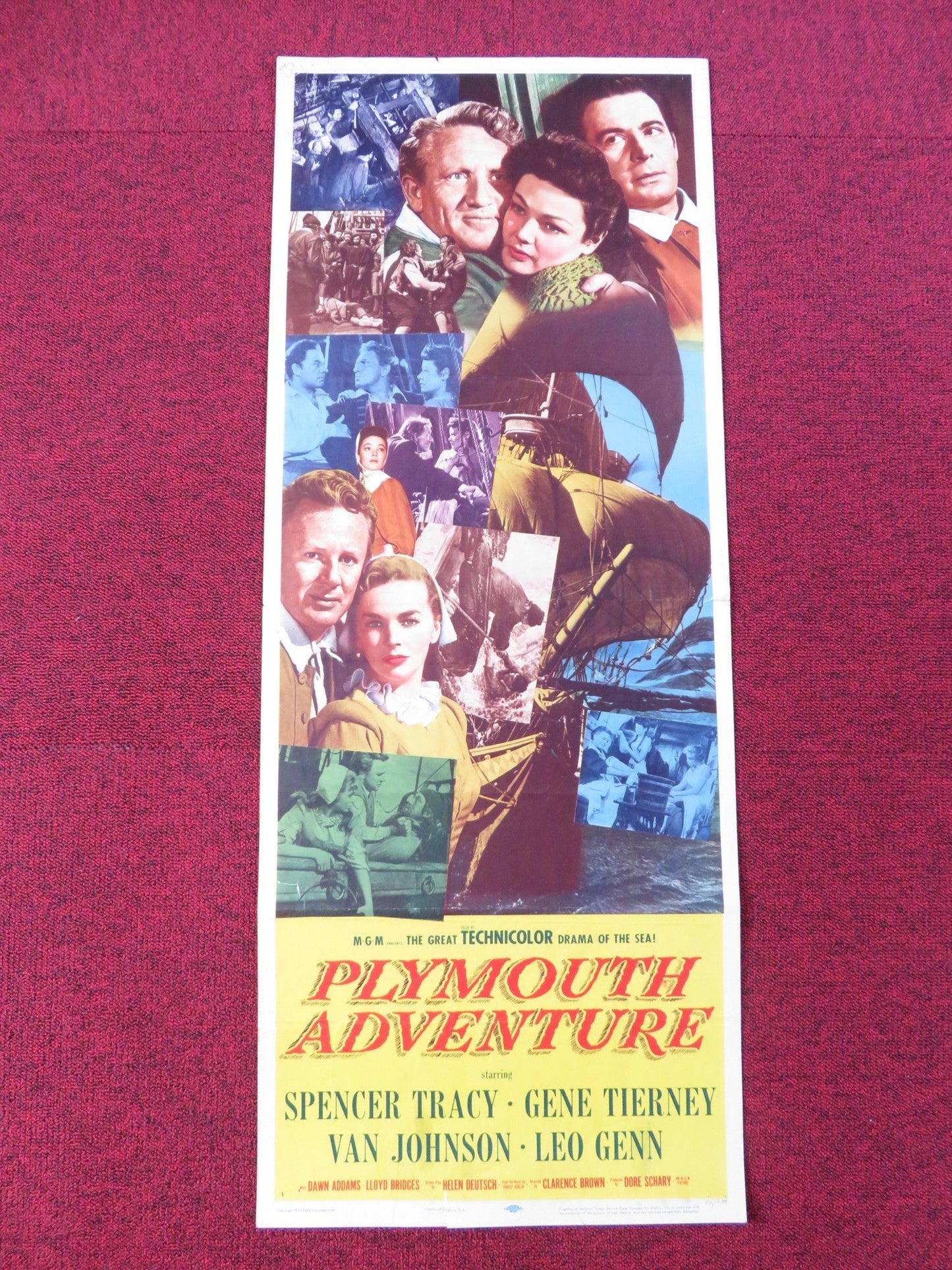 PLYMOUTH ADVENTURE US INSERT POSTER SPENCER TRACY GENE TIERNEY 1952 Rendezvous Cinema Movie posters