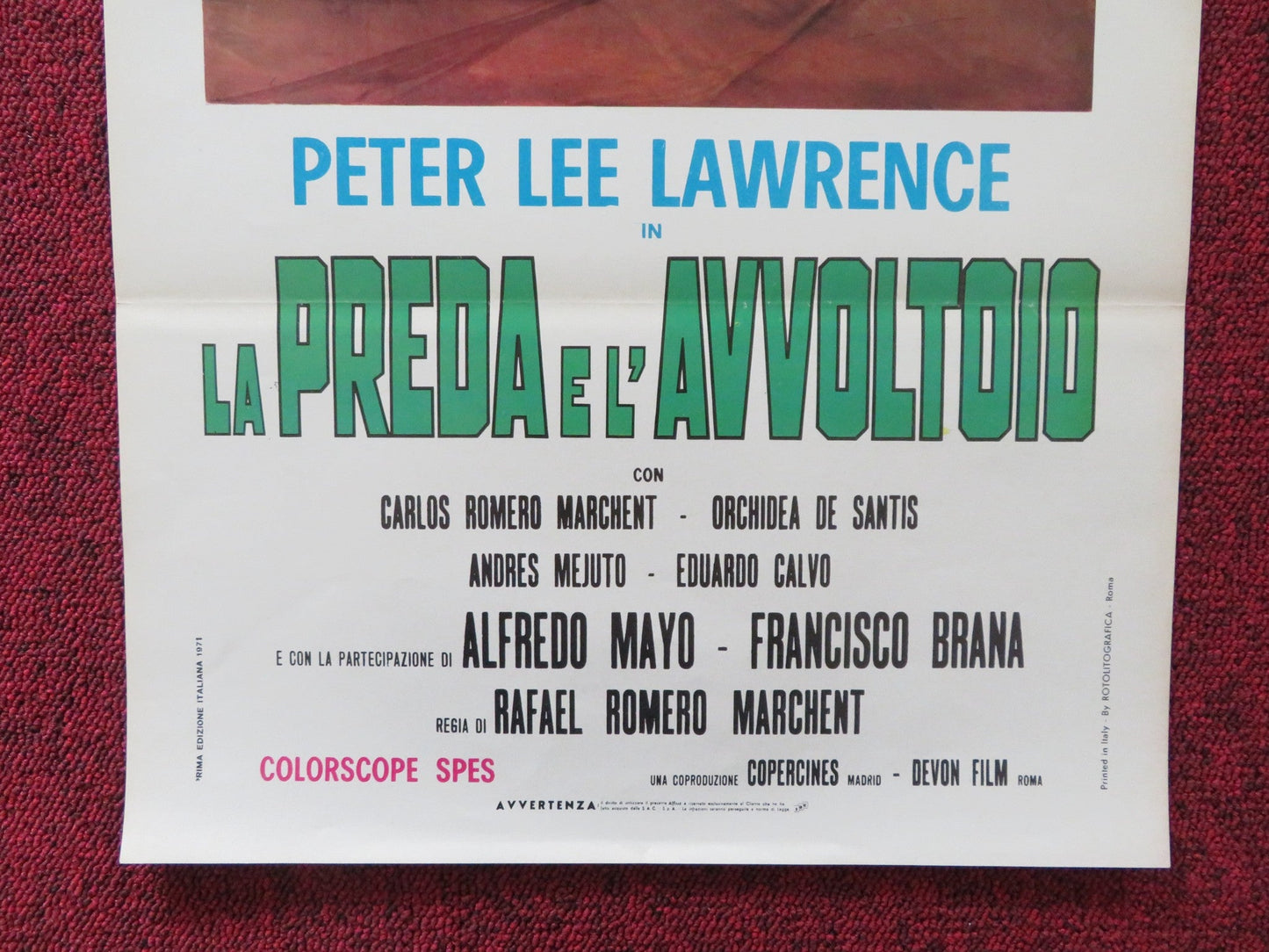 PREY OF VULTURES ITALIAN LOCANDINA POSTER PETER LEE LAWRENCE 1971 Rendezvous Cinema Movie posters